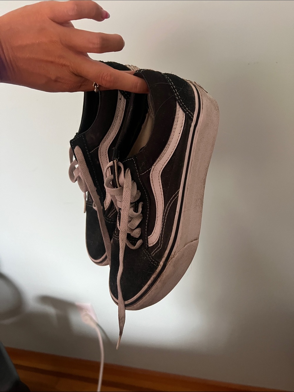 Vans Black Sneakers with Light Pink Stripe and Laces